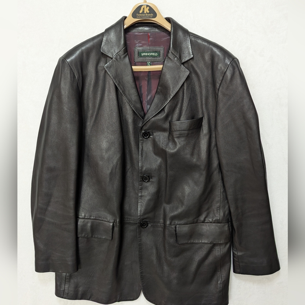 Springfield Leather Jacket Men's Black Leather Blazer Eur L